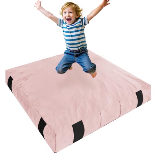 JOYWOO Crash Pad for Kids Sensory Room, 4 x 4 Ft / 5 x 5 Ft Anti-Slip Sensory Crash Mat, Shredded Foam Sensory Crash Pad for Kids Gift, Soft Washable Cover, Gift for Children and Family Fun - color: Pink, size: 4x4 Feet