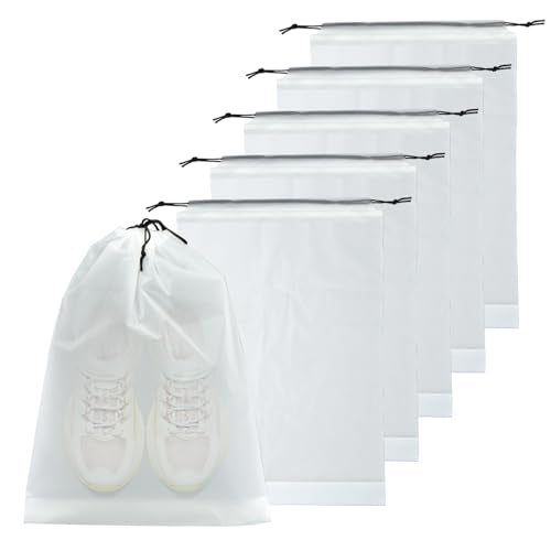 5 Pack Shoe Bags for Travel, Waterproof Drawstring Bag for Men Women, Shoe Storage, Travel Essentials, Organization Accessories (10, Clear) - color: Clear