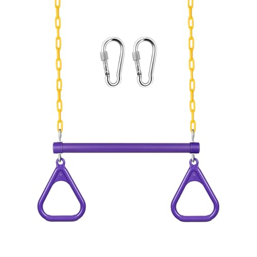 LadyRosian 17" Trapeze Bar Swing Set Gym Rings 47" Heavy Duty Chain Swing Set Accessories with Locking Carabiners Plastic Coated Chains Monkey Bars for Backyard, Playroom (Purple) - color: Purple, size: 17"