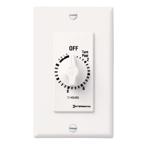 Intermatic FD12HHW 12-Hour Spring-Loaded In-Wall Timer Switch for Auto-Off control of Fans and Lights with Hold, White - color: White, size: 12-Hour, style: With Hold on Timer
