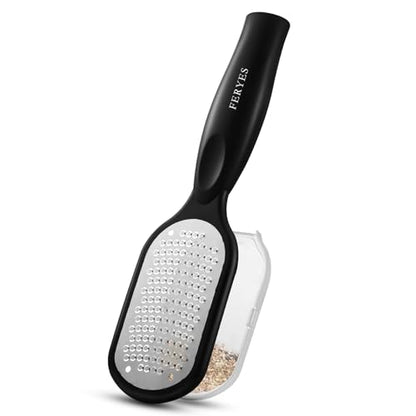 FERYES Foot File Callus Remover with Dead Skin Catcher – The Genius Foot Scrubber for Mess-Free Pedicures, Heel Scraper for Cracked Heel Treatment, Wet & Dry Use Feet Rasp - Black - style: Stainless Steels with Catcher