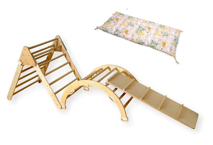 Montessori Wooden Climbing Set for Kids | Montessori Climbing Triangle Climbing Dome Ramp and Pillow | Montessori Climbing Frame Set for Toddler | Montessori Playground | Kids Play Gym(Map) - style: Map