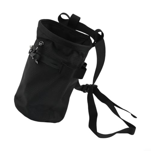 Climbing Chalk Bag, 420D Nylon Drawstring Pouch with Carabiner, Anti-Slip Waist Pack for Rock Climbing Bouldering Gymnastics Weightlifting(Black) - size: Black