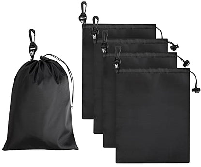 PALTERWEAR Drawstring Bag - Cinch and Ditty Pouch with Clip for Travel, Wardrobe, Outdoors - Set of 5 (Black, 9 x 12 inch) - size: 9 x 12 inch