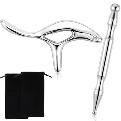 2 Pcs Trigger Massage Tool Acupuncture Pen Gua Sha Massage Scraping Tool Manual Reflexology Body Point Deep Tissue Muscle Scraper Massager for Head Neck Hand Waist Calf Foot(Silver,Large) - color: Silver, size: Large