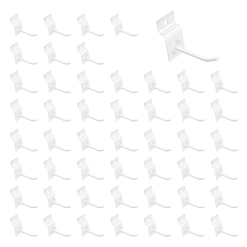 50Pcs 2 Inches White Slatwall Panel Hooks Bulk Set, Metal Slat Wall Hanging Display Hanger Hooks, Pegboard Organizer for Gridwall Garage Shop Retail - color: White, size: 2 inches