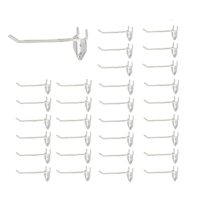 NectaCol 30 Packs 6" Long Metal Pegboard Hooks, Standard Pegboard Panel Hooks is Fit to Peg Board Panels and Pegboard Display Stand, White - size: 6 Inch