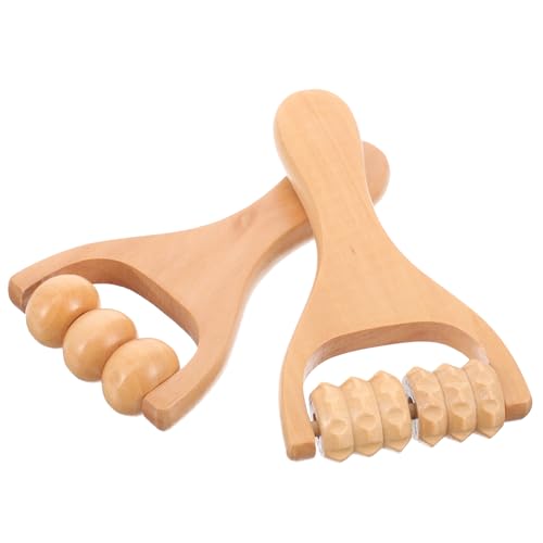 SHINEOFI 2Pcs Wooden Massage Roller, Hand Muscle Roller Stick, Bead Massage Tool for Legs, Manual Wood Therapy Tools for Arms Feet Shoulder Acupoint Tissue Relief
