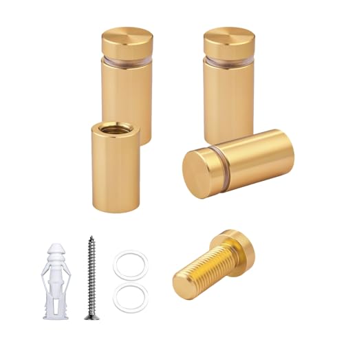 Pack of 4, Aluminum Standoff Screws, Wall Sign Standoff Mounting Hardware Advertising Glass Standoff Nail for Hanging Acrylic Picture Frame (Champagne, 1/2" x 3/4") - color: Champagne, size: 1/2" x 3/4"