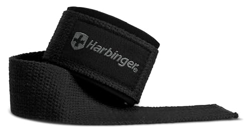 Harbinger Padded Cotton Lifting Straps with NeoTek Cushioned Wrist, 21.5 Inch Length, 1.5 Inch Width, Pair, Weightlifting Wrist Straps for Deadlifts and Strength Training - color: Black