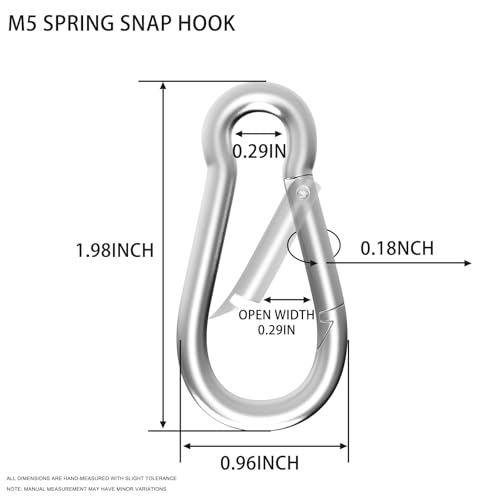 Heavy Duty Spring Snap Hook Carabiners, Galvanized Steel Quick Links, Spring Clips in Black & Silver, Multiple Sizes: 1.6Inch/2Inch/2.4Inch/3Inch/4Inch, for Swing Hammock Camping Keychain Outdoor - size: M5-120PCS, style: Silver