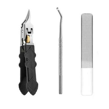 Black Anti-Slip Grip Gear Lock Nail Clipper Set with Ultra-Sharp Tips for Precise Access to Nail Grooves Professional-Grade Manicure Tool for Men Seniors Curved Sharp Blades