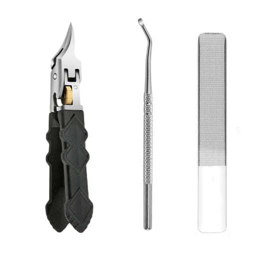 Black Anti-Slip Grip Gear Lock Nail Clipper Set with Ultra-Sharp Tips for Precise Access to Nail Grooves Professional-Grade Manicure Tool for Men Seniors Curved Sharp Blades