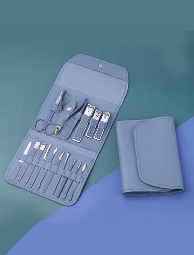 16pcs Nail Clippers Kit, Ultra Sharp Sturdy Fingernail Cutters, Professional Nail Clippers Pedicure Care Tools, Toenail Clipper Cutters for Men and Women Nail Trimmer,Luxury Gold Color,Blue - color: Blue