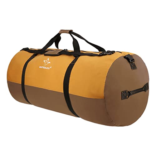 WHITEDUCK Heavy Duty Canvas Duffel Bag for Men and Women - Foldable Military Army Style Duffel Bag, with Full Length Zipper- Outdoors, Travel, Gym & Storage - color: Tan & Brown, size: 24" x 16"
