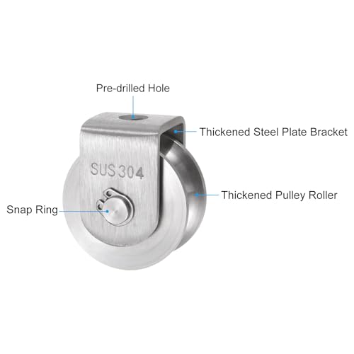 uxcell U Groove Wheel Pulley 304 Stainless Steel, 1.9" Dia Track Wheel Pulley Block Roller Loading 880lbs for Sliding Gate, Industrial Machines, Groove Width 0.62" - size: 1.9" wheel dia, 0.62" groove width