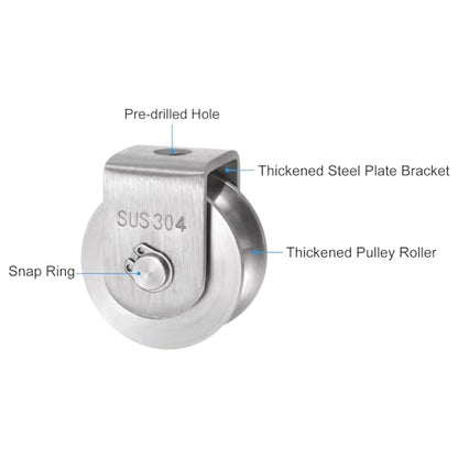 uxcell U Groove Wheel Pulley 304 Stainless Steel, 1.9" Dia Track Wheel Pulley Block Roller Loading 880lbs for Sliding Gate, Industrial Machines, Groove Width 0.62" - size: 1.9" wheel dia, 0.62" groove width