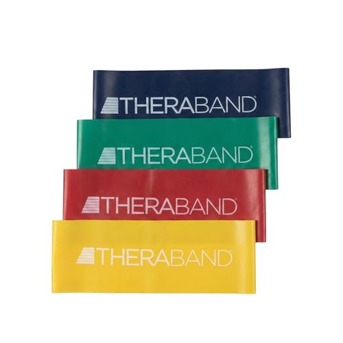 THERABAND Resistance Band Loop Set, 8" Workout Bands for Strength Training, Stretching & Physical Therapy, Set of 4 Color-Coded Exercise Bands with Varying Resistance Levels, Portable & Durable - color: Yellow/Red/Green/Blue, size: 8 inch