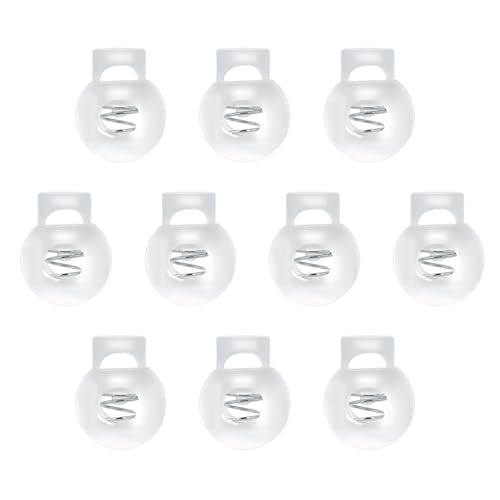 Hariendny 10 PCS Cord Locks Plastic Spring Cord Locks Single Hole Toggle Drawstring Clip Clear Stoppers Fastener Slider Ball Shape Luggage Lanyard Stopper for Drawstrings Paracord Shoelaces