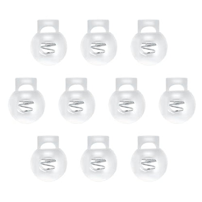Hariendny 10 PCS Cord Locks Plastic Spring Cord Locks Single Hole Toggle Drawstring Clip Clear Stoppers Fastener Slider Ball Shape Luggage Lanyard Stopper for Drawstrings Paracord Shoelaces