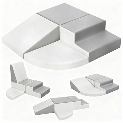Sumbababy Climbing Foam Blocks for Toddlers: Waterproof Pu Leather Soft Climber - 4 Pcs Toddler Indoor Climbing Toys - Kids Outdoor Playground Playset Best Gift Preschool Daycare Supplies - style: Grey/White