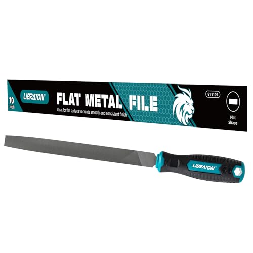 LIBRATON 10-Inch Flat Metal File, Metal File Tool, High Carbon Steel File | with Ergonomic Handle, Hand File for Metal, Metalworking, Wood, Plastic, Flat File for Refining, Shaping and Scraping