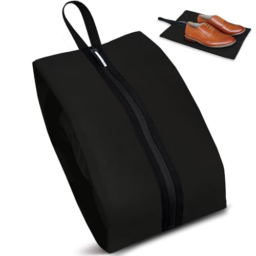 Shoe Bag for Travel, Waterproof Extra Large Shoe Storage Organizer with Handle, Multi-Functional Odor-Resistant Shoe Pouch for Gym, Soccer, Golf, Tennis Soccer Cleats Bag 16.5 x 9.8 Inches (Black) - color: Black