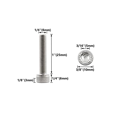 20 PCS Socket Head Cap Screws, TTZEZE 304 Stainless Steel Metric Machine Bolts Hex Socket Screw, Socket Drive Bright Finish Full Machine Threads for Shelf Chair Desk Install Repair (M6x25m) - color: M6, size: 25m