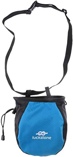 Chalk Bag Storage Pouch for Rock Climbing Gym with Drawstring and Adjustable Waist Belt * Black and blue -
