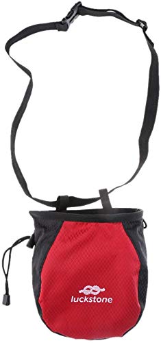 Chalk Bag Storage Pouch for Rock Climbing Gym with Drawstring and Adjustable Waist Belt * Black and red -