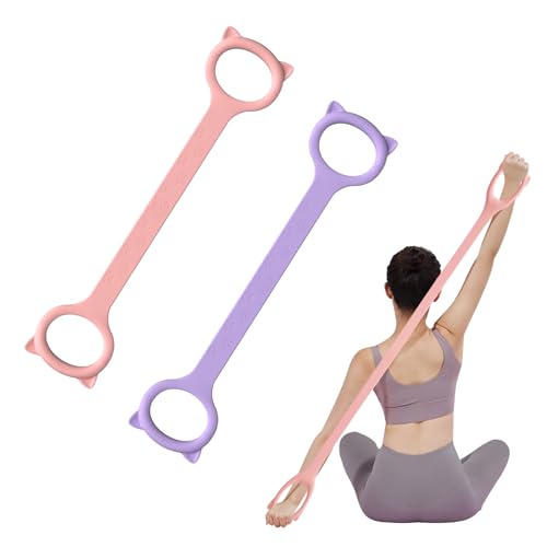 Figure 8 Resistance Bands with Handles,Silicone Exercise Band Set | Upgraded 8-Shaped Stretch Bands for Women Home Working Out Arms Back Legs Pilates Yoga Physical Therapy Multi Packs - color: 2Pcs Pink 15Lb & Purple 25Lb