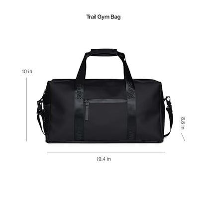 RAINS Trail Gym Bag – Waterproof Sports Duffel, Shoulder Strap, 6.9 gal | Waterproof PU gym duffel for women and men; 26 L sports bag, coated zip, mesh pocket, detachable shoulder strap