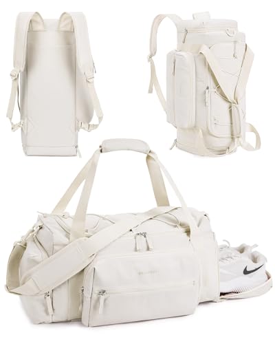 BAGSMART 4-IN-1 Gym Bag for Women Men, TSA Duffle Bag for Travel | With Shoe Compartment & Wet Pocket, 22L/30L/38L Tactical Backpack with 40oz Water Bottle Holder, Lightweight, Water-resistant - color: D-Beige