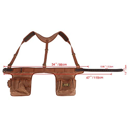 Tool Belt Bag with Suspenders-Carpenter Electrician Padded 5+ Pockets-Small | Heavy Duty Work Belt ,with Hammer Holder, Fit 28-42 inch Waist,Oil-Waxed Canvas, Leather Reinforcement, Multi-purpose Pockets