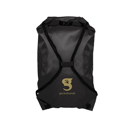 geckobrands Embark 10L Drawstring Backpack – Waterproof, Lightweight Dry Bag for Beach, Hiking, and Light Water Activities - color: Black/Gold