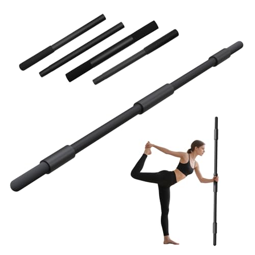 Yoga Stick for Stretching, 58 Inch Flexibility Training Bar with Neck Pad and Adjustable Foam Grips – Metal Exercise Stick for Physical Therapy, Mobility, and Balance
