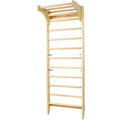 Swedish Ladder with Adjustable Pull‑Up Bar, Stall Bars Set for Physical Therapy Gymnastics Home Gym Strength Training, Durable Beech and Pine Wall Mounted Climbing Ladder for Fitness and Rehab - size: 86.6 H
