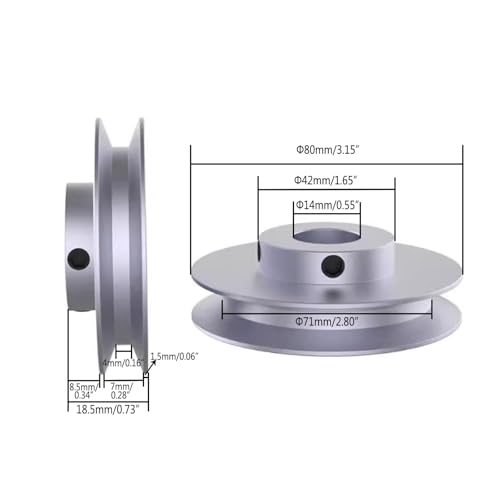 CHANCS Outer Diameter 80mm Single Groove Pulley 14mm Fixed Bore Pulley for Drilling Machine 6MM PU Round Belt - size: 80x14mm, style: Single Groove Pulley