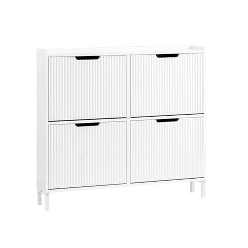 SoBuy Shoe Storage Cabinet for Entryway, Freestanding Shoe Organizer Cabinet, Narrow Slim Hidden Shoe Rack, FSR170 (White, 4-Drawers) - color: White, size: 4 Drawers