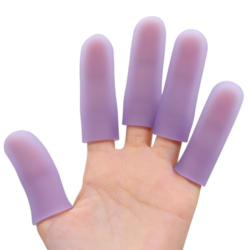 Povihome Finger Cots Protectors - Moisturizing Thumb and Finger Covers - Thickend Version- Elastic Cracked Silicone Finger Sleeves to Protect Cracked, Peel Finger and Other Finger Pain (Purple, 20PCS) - color: Purple, size: Medium (20PCS)