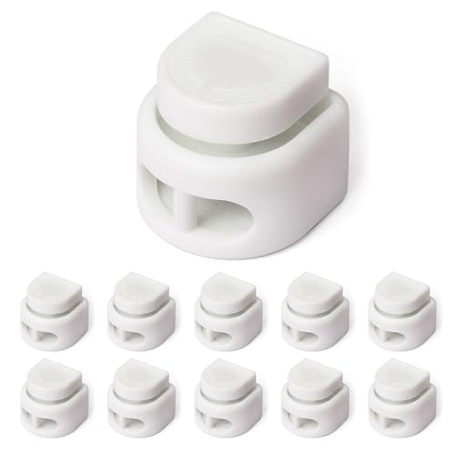 UpUGo 10 PCS Cord Ends Tips and Spring Cord Locks | Shoe Lace Tie Locks for Drawstrings, Paracord, Clothing and Bags - color: White-d-lock, size: D-lock