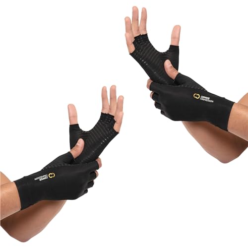 Copper Compression Arthritis Gloves | Fingerless Arthritis Carpal Tunnel Pain Relief Gloves For Men & Women | Hand Support Wrist Brace For Rheumatoid, Tendonitis, Swelling, Crocheting 2 Pairs Black XS - color: Black, size: X-Small (2 Pairs)