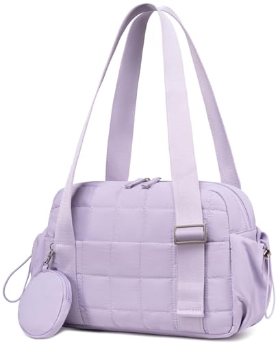 CAMTOP Mini Gym Bag for Women, Small Gym Tote Bag Puffy Quilted Sports Duffel Bag with Wet Compartment and Coin Purse Duffel Bags Dance Yoga Workout Bag for Gifts (Fashional Purple, Mini-12.6") - color: Fashional Purple, size: Mini-12.6"