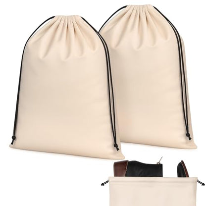 Amylove 2 Pcs Silky Velvet Shoe Bags for Travel Cloth Dust Pouch with Drawstring Closure Beige Shoe Pouch Storage Packing Organizers