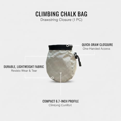 Climbing Chalk Bag with Drawstring Closure - Lightweight Waist Pouch for Rock Climbing, Bouldering & Gym Training (6.7 Inch Opening) - color: Silver