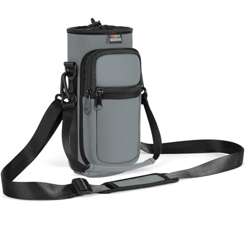 Nuovoware Water Bottle Carrier Bag, 25oz/32oz Bottle Pouch Holder, Adjustable Shoulder Hand Strap 2 Pocket Sling Neoprene Sleeve Sports Accessories for Hiking Travelling Camping, Light Gray - color: Light Gray, size: 25-32 Ounces - Standard