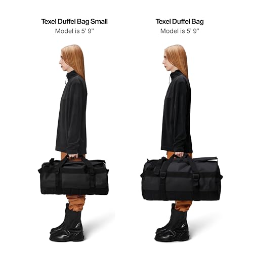 RAINS Texel Duffel – Waterproof Convertible Backpack Travel Bag, 14.8 gal | Waterproof PU duffel for women and men; 56 L convertible backpack, U-shaped zip, internal mesh pockets, padded straps - color: Black, size: Regular