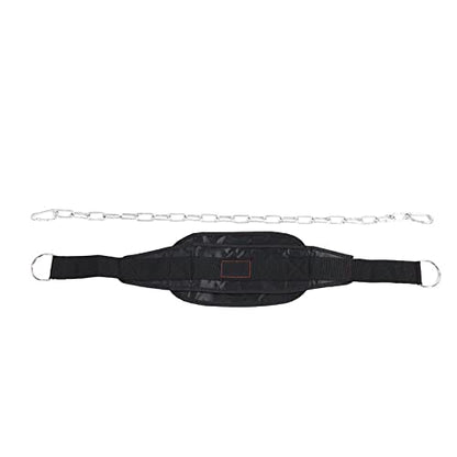 Fitness Dip Belt with Waist Chain, Nylon and Metal Weight Belt for Strength Training, Black - Durable Design, Adjustable Chains for Gym Power Building