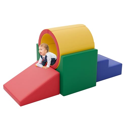 TOLEAD Tunnel/Ramps Foam Climber, Climb & Crawl Foam Activity Play Set for Toddlers and Kids, Safe Indoor Crawling Gym Equipment for,Infant,Baby Waterproof Easy to Clean - color: Tunnel/Ramp