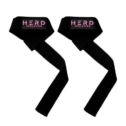 Lifting Wrist Straps – 23" Length x 1.5" Width – Padded Neoprene Cotton Straps for Weightlifting, Powerlifting, Functional Training, Strength Training & Deadlifts – Heavy Duty Grip Support - color: Black/Pink